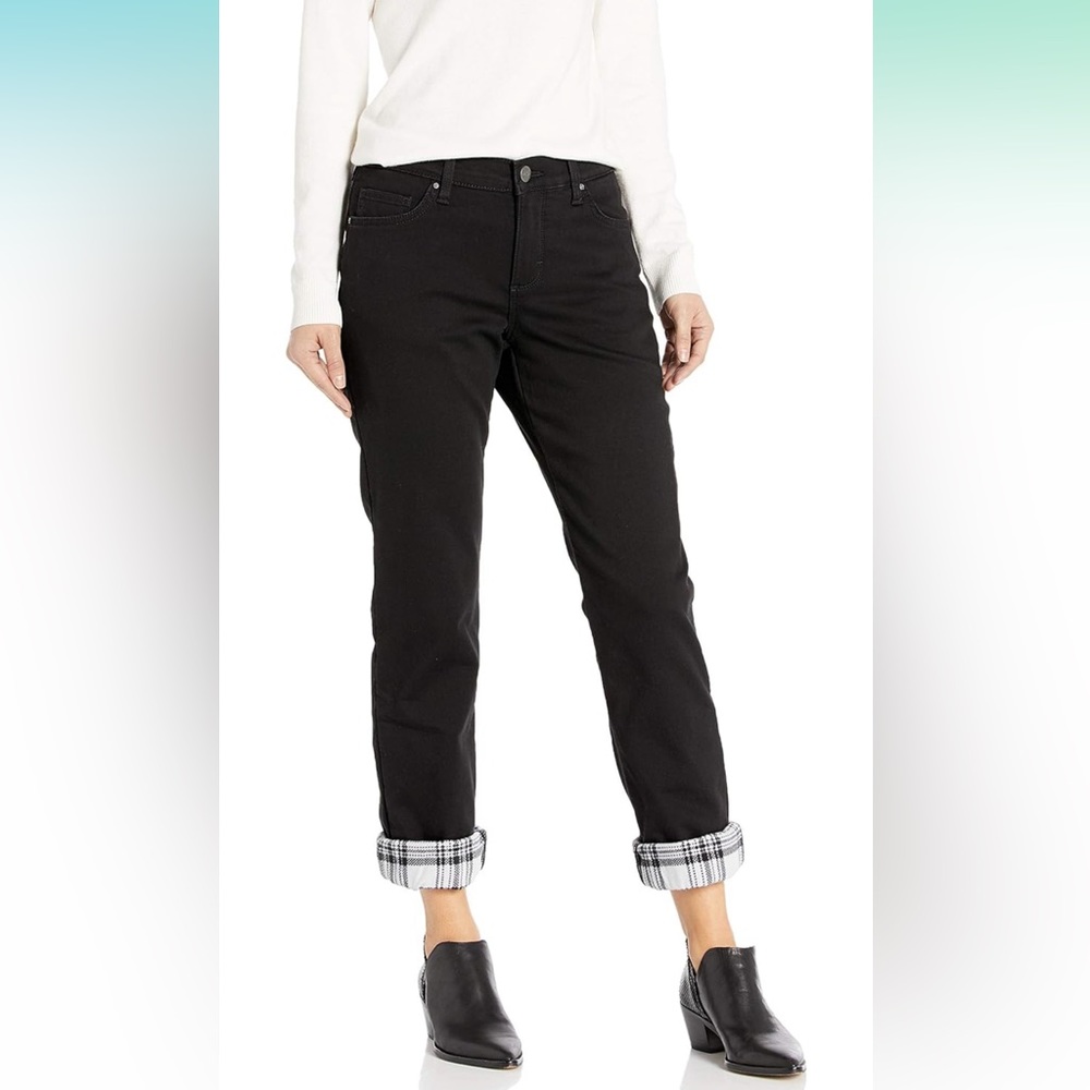 Lee Women's Fleece Lined Relaxed Straight Leg Jean, Black, Size 14